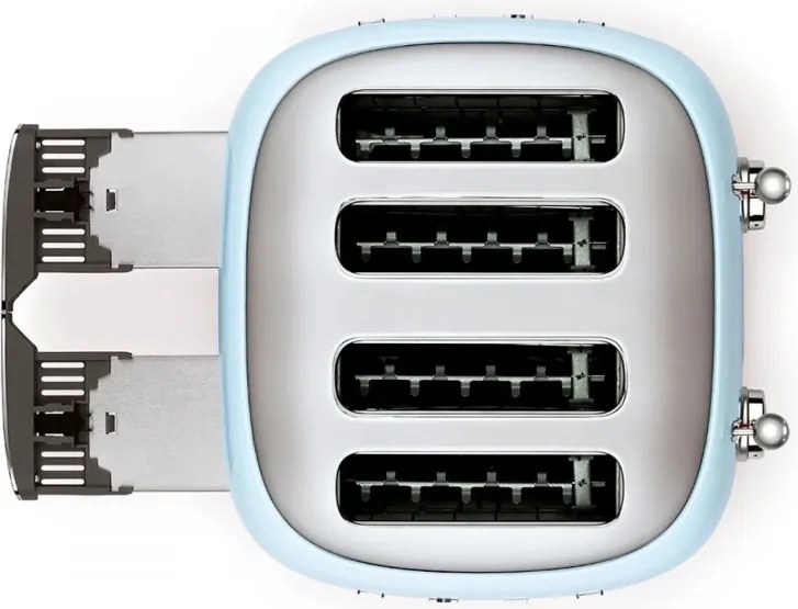 Prăjitor de pâine SMEG 50's Style TSF03PBEU, 2000 W, 4 felii, 6 niveluri, Tava pentru firimituri, Cablu integrat, Oțel inoxidabil, Albastru