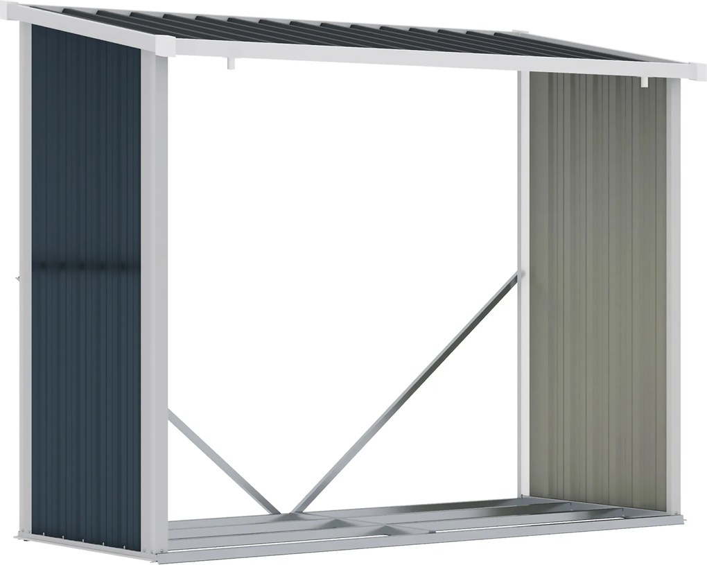 Outsunny Șopron pentru lemne din oțel galvanizat, adăpost depozitare bușteni cu acoperiș înclinat pentru grădină/terasă exterior 185x84x133,5/148,5 cm Gri | Aosom Romania