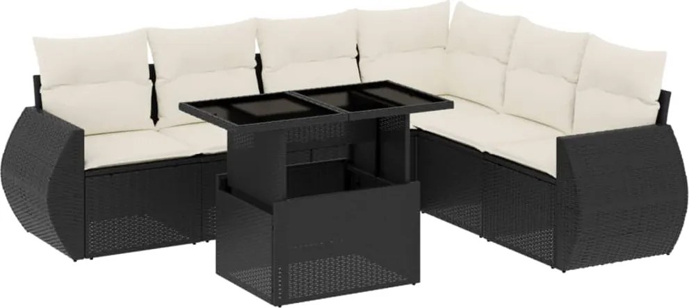 vidaXL Set canapele de grădină cu perne, 7 piese, negru, poliratan