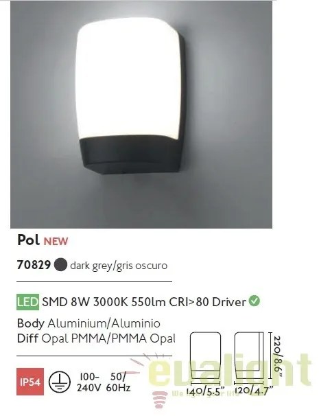 Aplica de perete LED exterior IP54 stil modern POL 70829