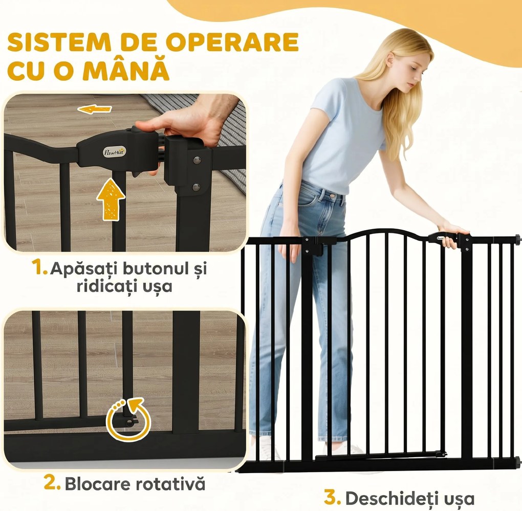 PawHut Poartă Extensibilă pentru câini fără șuruburi, Poartă de Siguranță Reglabilă, 94-100x78 cm, Negru | Aosom Romania