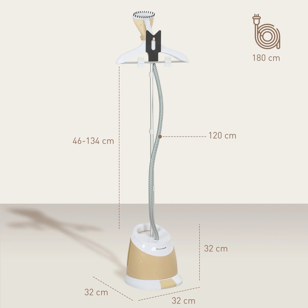 HOMCOM Aparat de Călcat Vertical cu Rezervor de Apă de 1,8l și Înălțime Reglabilă, 32x32x32 cm, Auriu | Aosom Romania