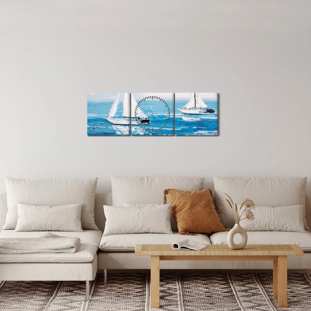 Tablou - Pictură yacht pe mare (cu ceas) (90x30 cm)