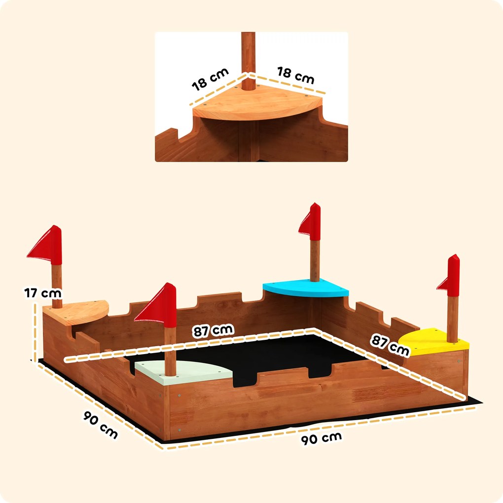 AIYAPLAY Lădiță Nisip Castel Copii Scaune 90x90x17 Maro | Aosom Romania