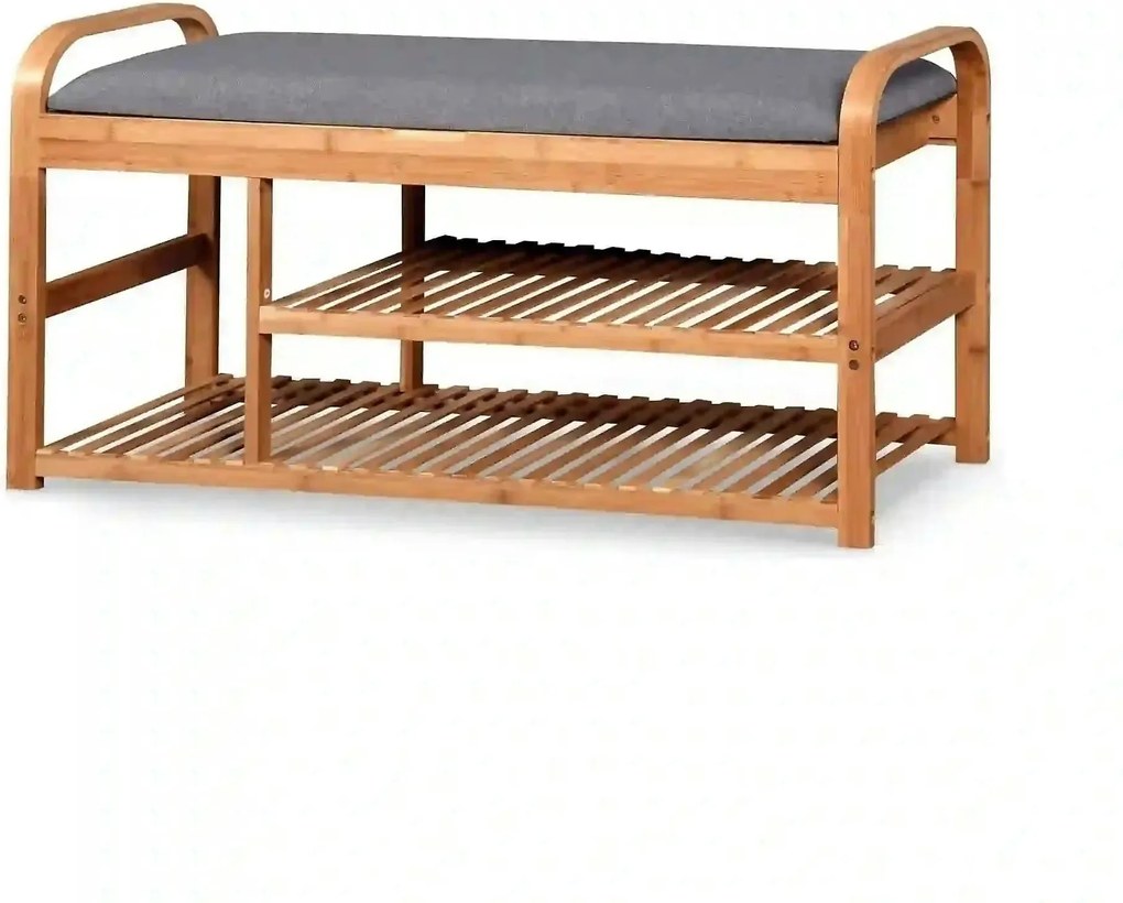 Pantofar ST13, gri/stejar natural, stofa/lemn de bambus, 100x33x50 cm