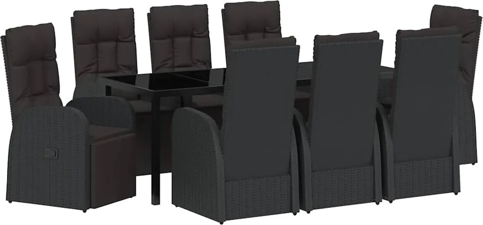 vidaXL Set de masă pentru grădină cu pernă 9 pcs Negru poliratan
