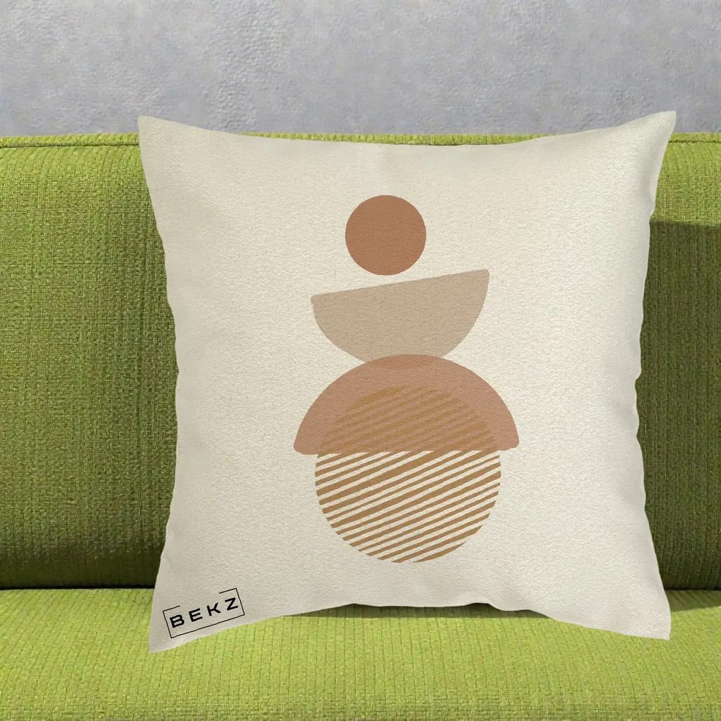 Perna Decorativa Geometric Boho Forme Terracotta, 40x40 cm, Ecru, Husa Detasabila, Perna Inclusa, BEKZ®