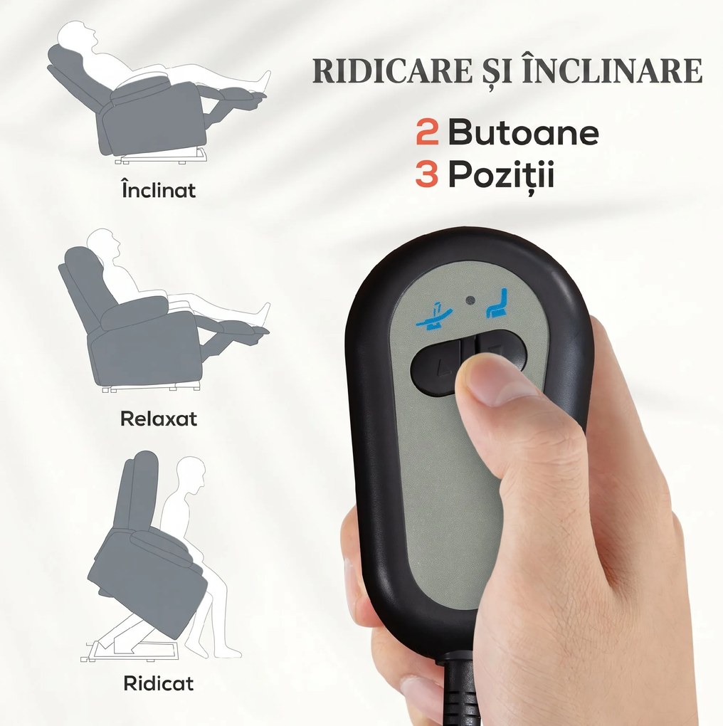 HOMCOM Scaun Electric cu Masaj prin Vibrații și Căldură, Scaun din Piele pentru Vârstnici cu Telecomandă și Buzunar Lateral, 90x95x103 cm, Gri