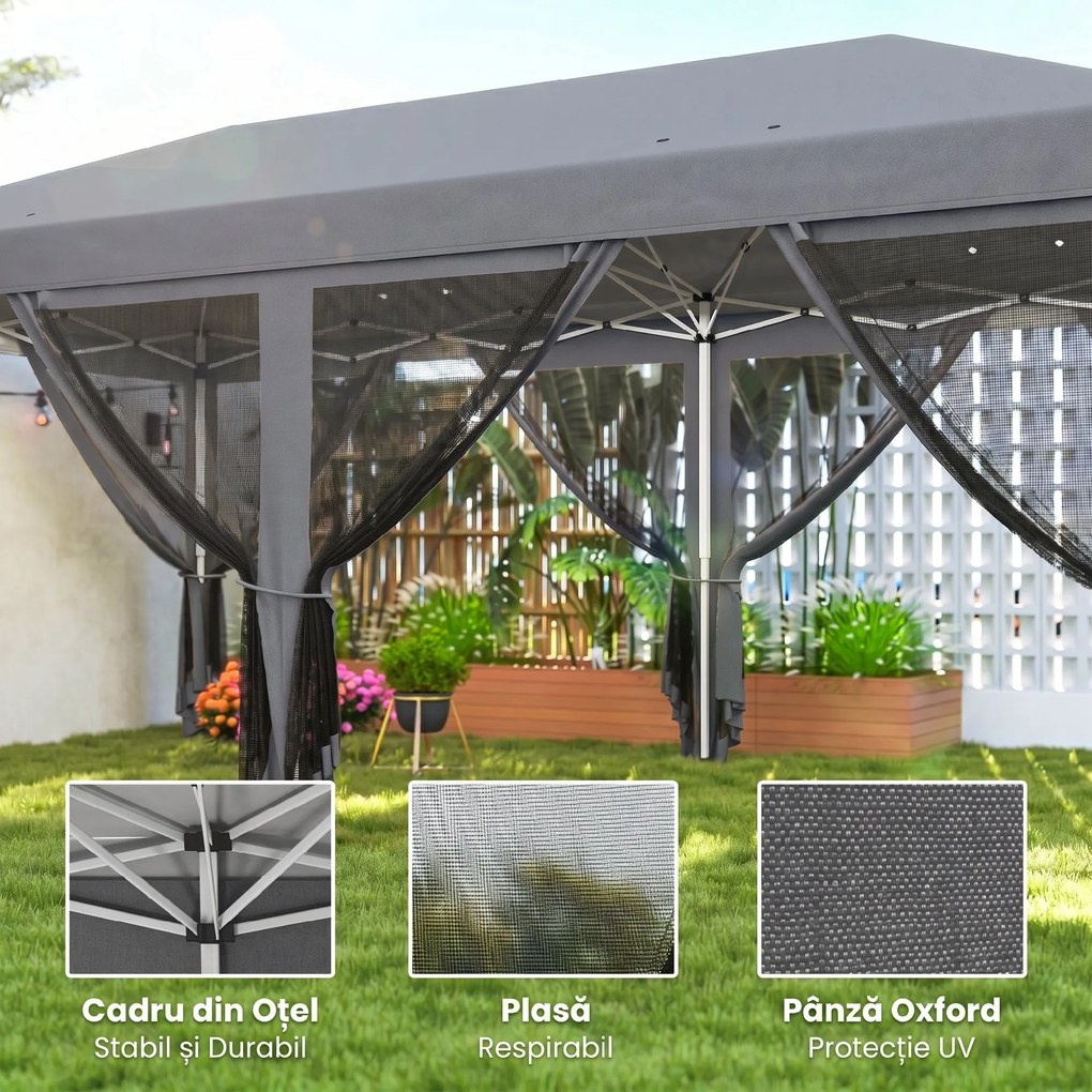 Outsunny Pergolă Pliabilă cu 6 Plase de Țânțari, Pergolă de Grădină cu Structură din Oțel, 591x295cm, Crem Alb | Aosom Romania