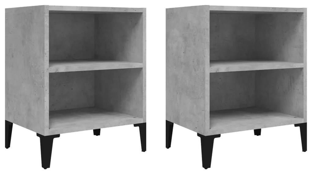 805806 vidaXL Noptiere cu picioare din metal, 2 buc, gri beton, 40x30x50 cm