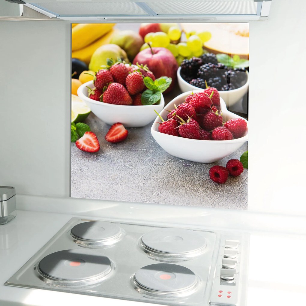 Panou Sticla Bucatarie, 100x100cm, Protectie aragaz, Antistropi, Termorezistent, Alimente, Fructe, Heart Fresh Fruits