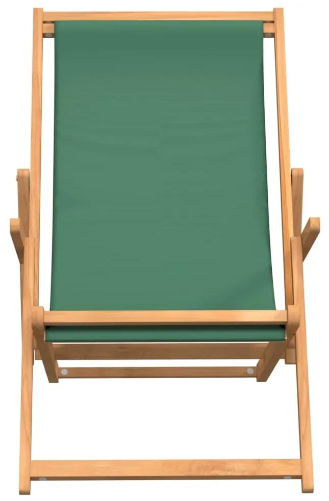 Scaun de plaja pliabil, verde, lemn masiv de tec 1, Verde, 60 x 126 x 87.5 cm