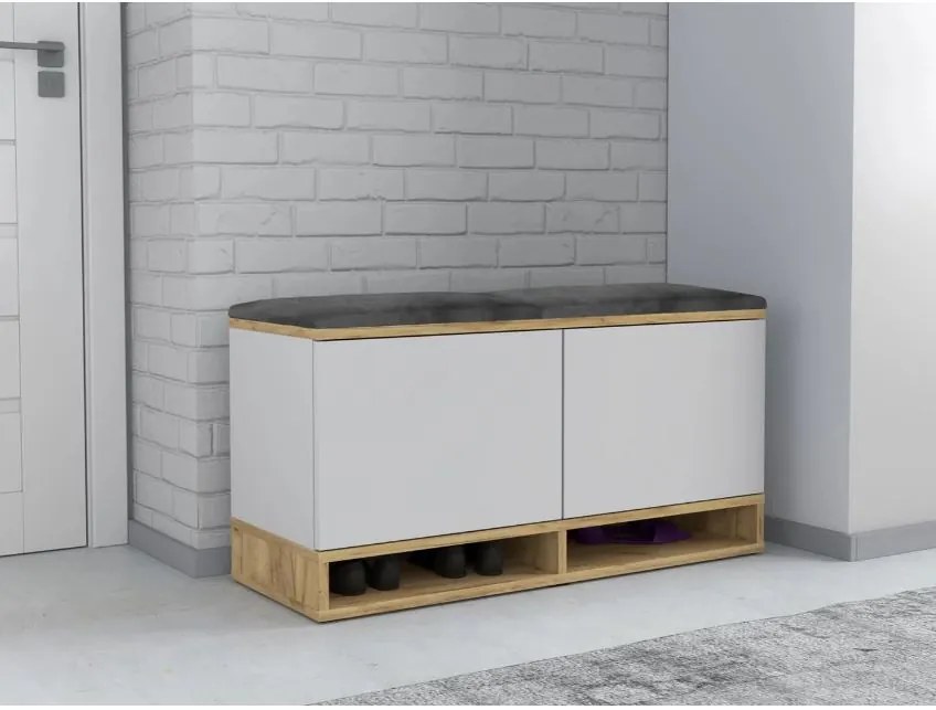 Dulap pantofi cu bancă White/ Craft / Grey