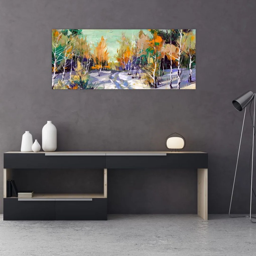 Tablou - Drum înzăpezit prin pădure (120x50 cm)