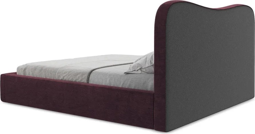 Pat matrimonial violet tapițat cu spațiu de depozitare cu somieră 140x200 cm Kahai – Makamii