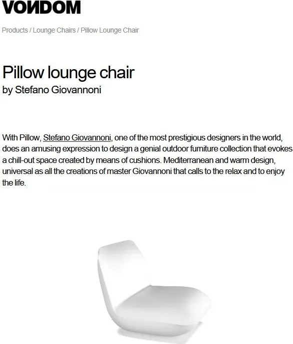 Fotoliu lounge design modern, exterior, interior, PILLOW LOUNGE CHAIR 55001 Vondom