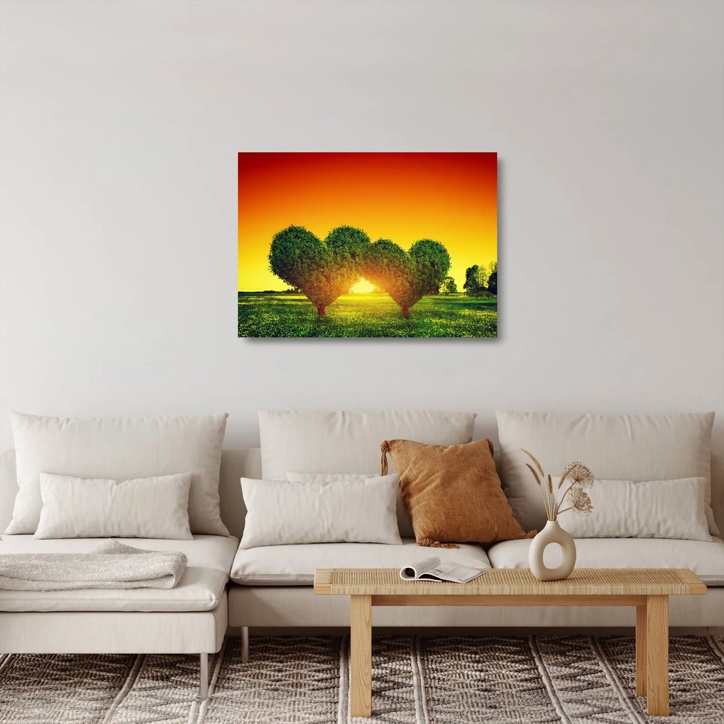 Tablou pe sticlă - Inima în coroanele copacilor (70x50 cm)