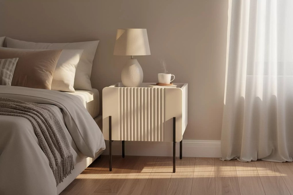 Noptieră Malmi 45 cm cu sertar - cașmir / alb crem / picioare negre