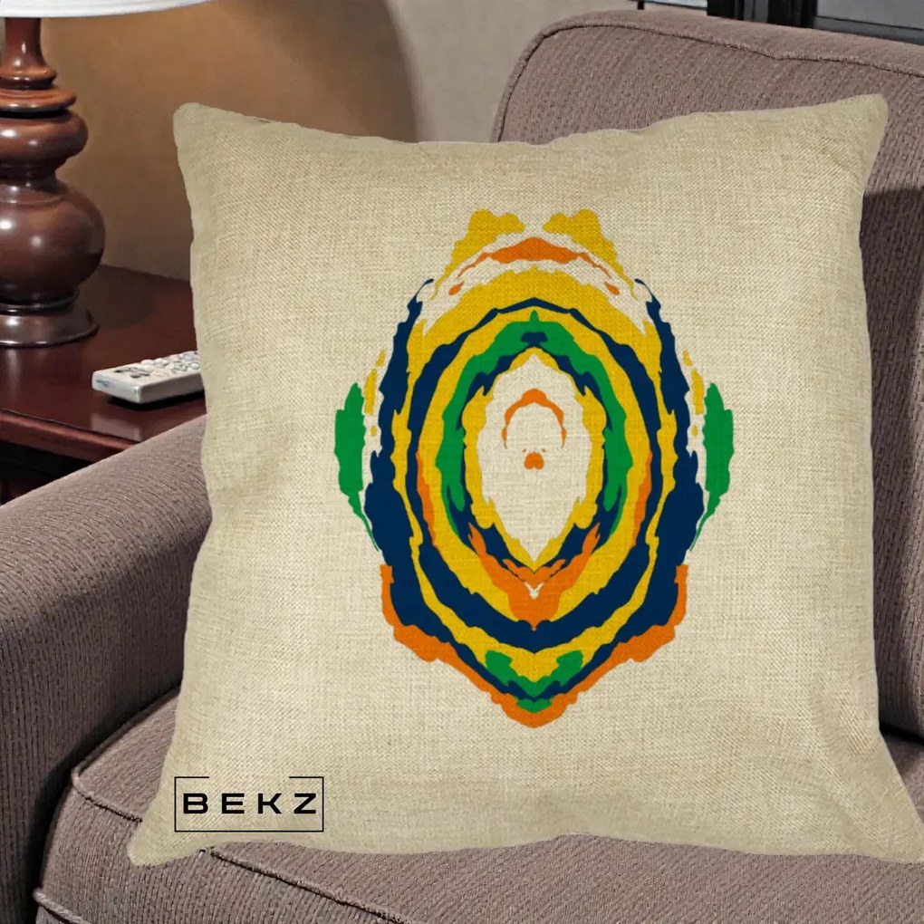 Perna Decorativa Oval Abstract Multicolor, 40x40 cm, Crem, Husa Detasabila, Perna Inclusa, BEKZ®