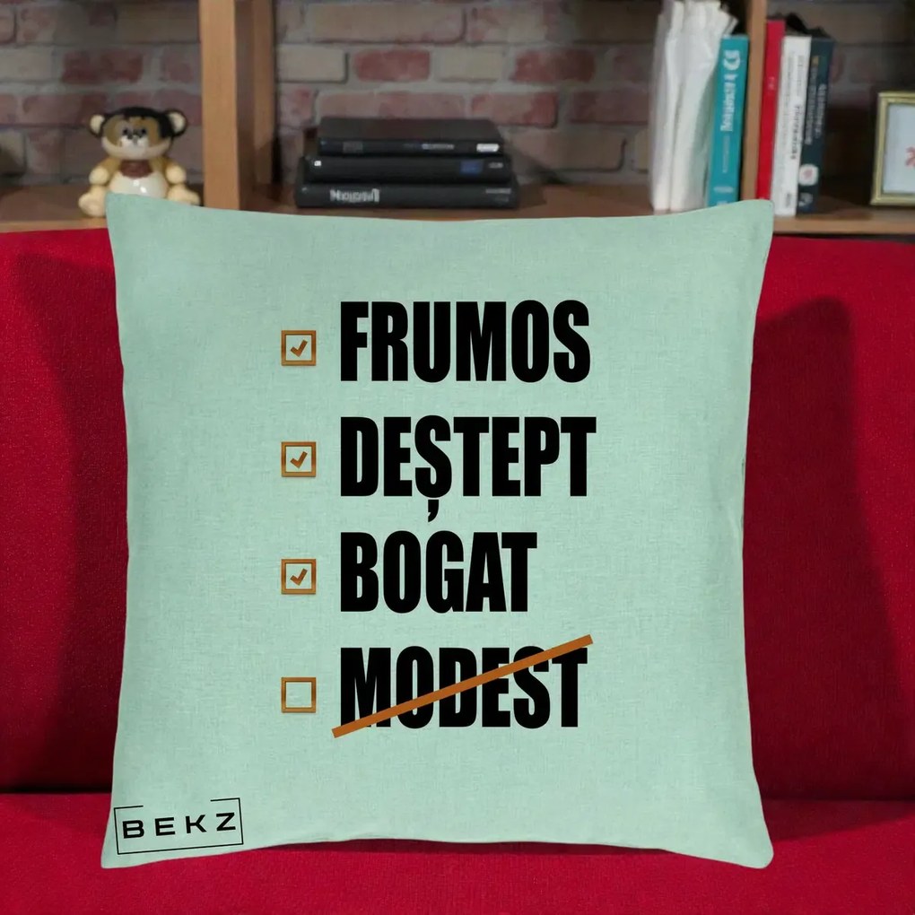 Perna Decorativa Frumos Destept Bogat, 40x40 cm, Verde Menta, Husa Detasabila, Perna Inclusa, BEKZ®