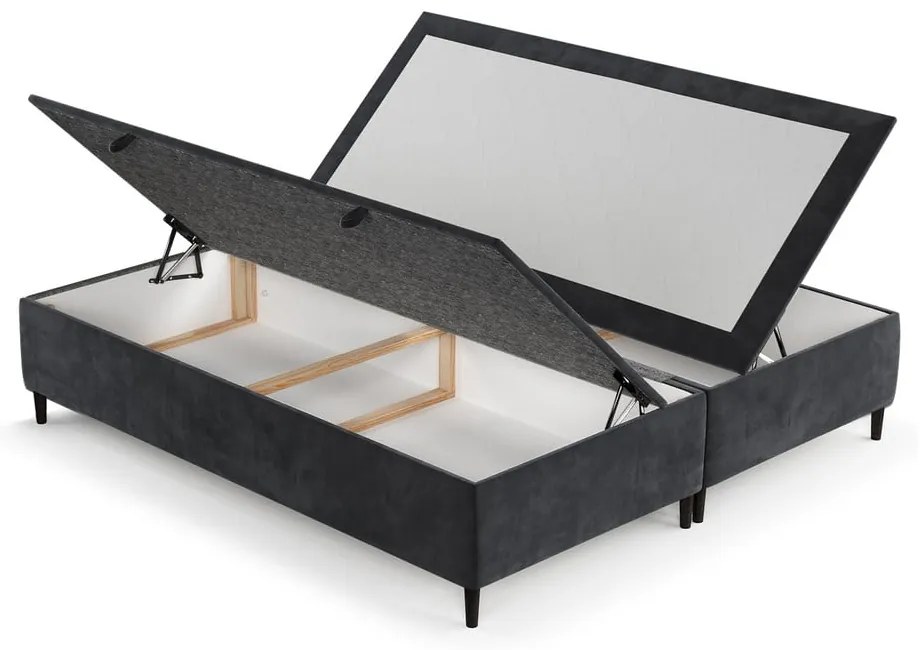 Pat matrimonial gri antracit tapițat cu spațiu de depozitare 180x200 cm Tate – Maison de Rêve