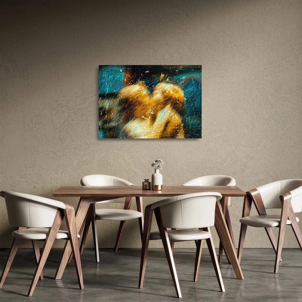 Tablou pe sticlă - Îngerii sărutăndu-se (70x50 cm)