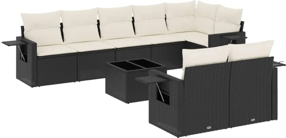 vidaXL Set mobilier de grădină cu perne, 9 piese, negru, poliratan