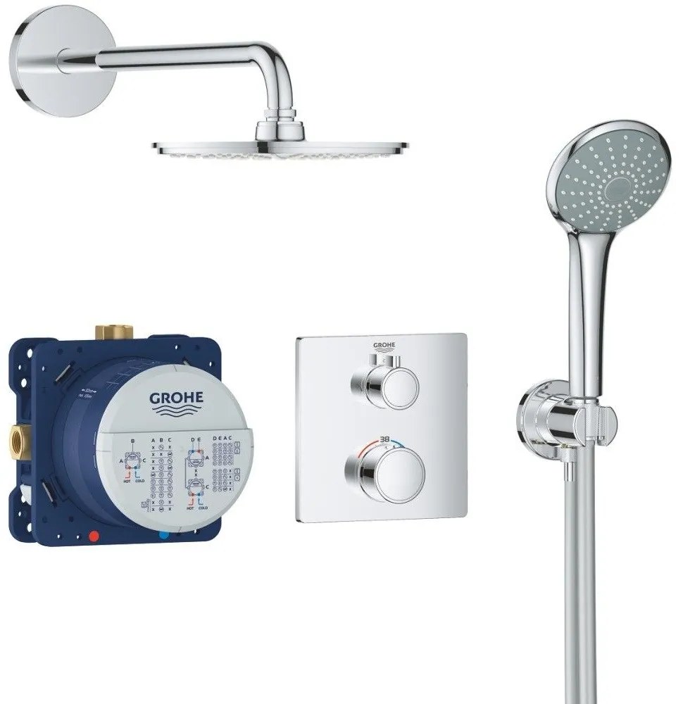 Sistem dus incastrat cu termostat Grohe Grohtherm Cosmopolitan 210, baterie patrata
