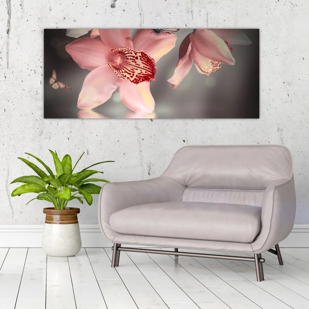 Tablou - Flori și fluture (120x50 cm)