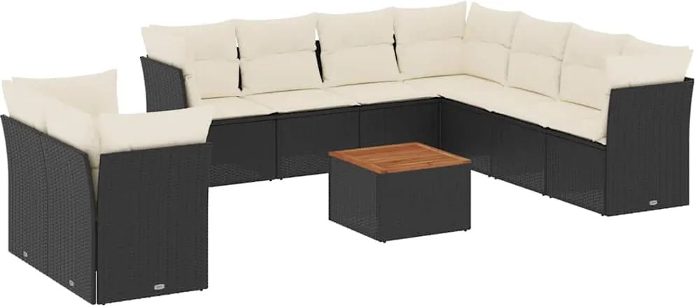 vidaXL Set canapele de grădină cu perne, 11 piese, negru, poliratan