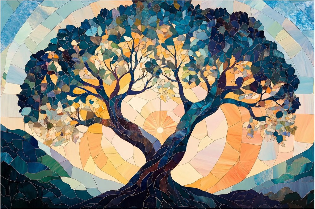 Tablou – Mozaic – soare și arbore II. (90x60 cm)