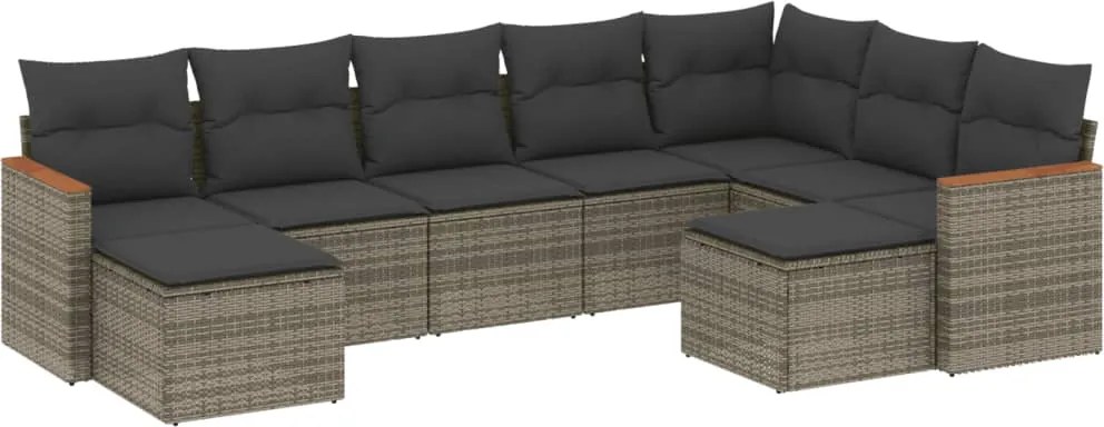 vidaXL Set canapele de grădină, 9 piese, cu perne, gri, poliratan