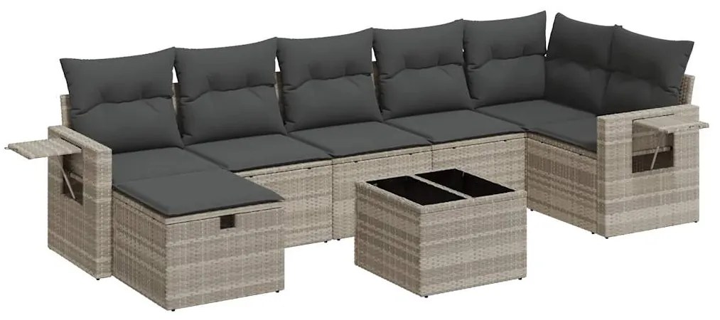 3325518 vidaXL Set mobilier de grădină cu perne, 8 piese gri deschis poliratan