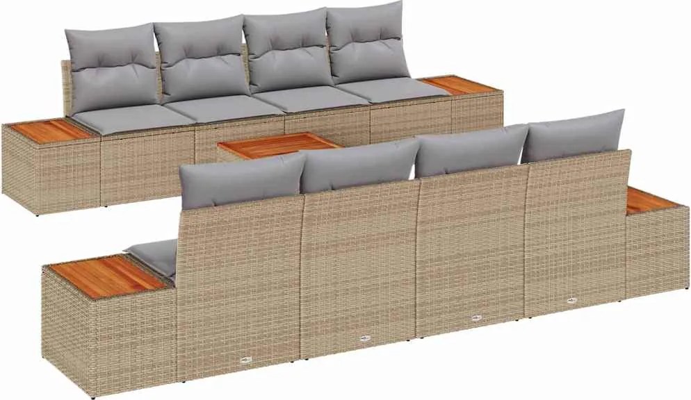 vidaXL Set de canapele pentru grădină cu pernă 9 pcs Bej Rattan poli