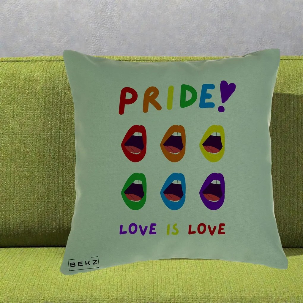 Perna Personalizata Pride Love is Love Curcubeu, 40x40 cm, Verde, Husa Detasabila, Perna Inclusa, BEKZ®