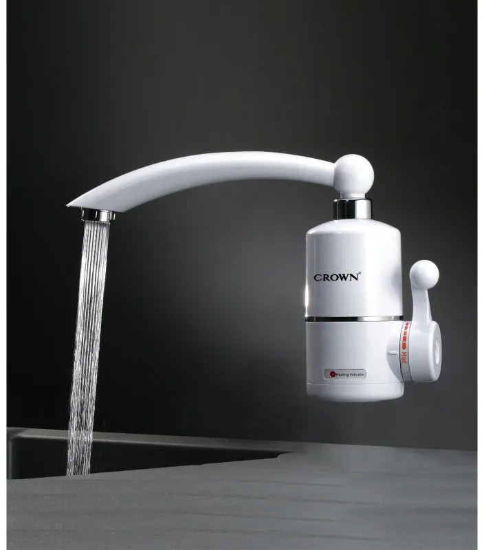 Robinet incalzire apa instant Crown CIHF-3000WM, 3kW, 1.5-2 l/min, Montare pe perete, Control temperatura, Economic, Alb