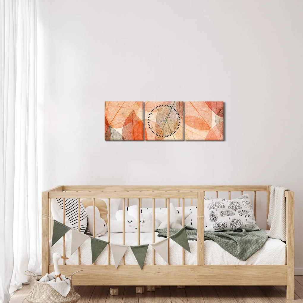 Tablou cu frunzele de toamnă pictate (cu ceas) (90x30 cm)