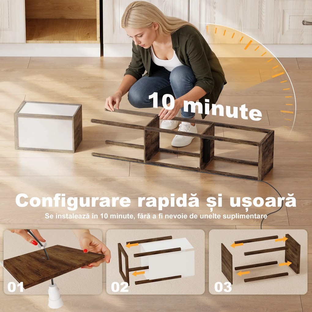 Lampă de Podea HOMCOM LED cu Rafturi, Lampă Modernă cu Comutator cu Pedală și Porturi USB, Temperatură Reglabilă a Luminii pentru Living, Dormitor, Maro | Aosom Romania