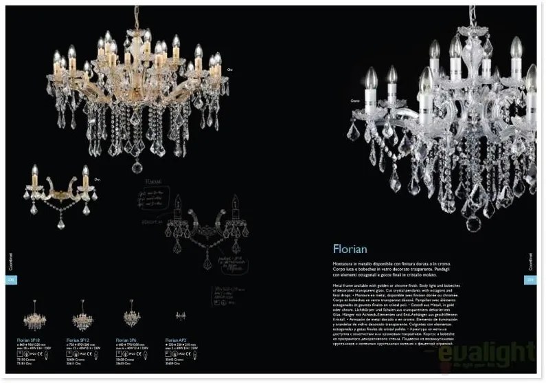 Candelabru 18 brate cristal Venezian FLORIAN SP18 ORO 075181