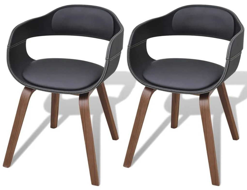 vidaXL Scaune de bucătărie 2 buc, negru, lemn curbat & piele ecologică