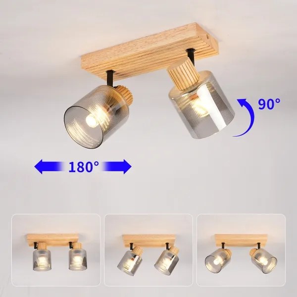 Brilagi - Spot HYGGE 2xE14/15W/230V lemn de cauciuc/fumuriu