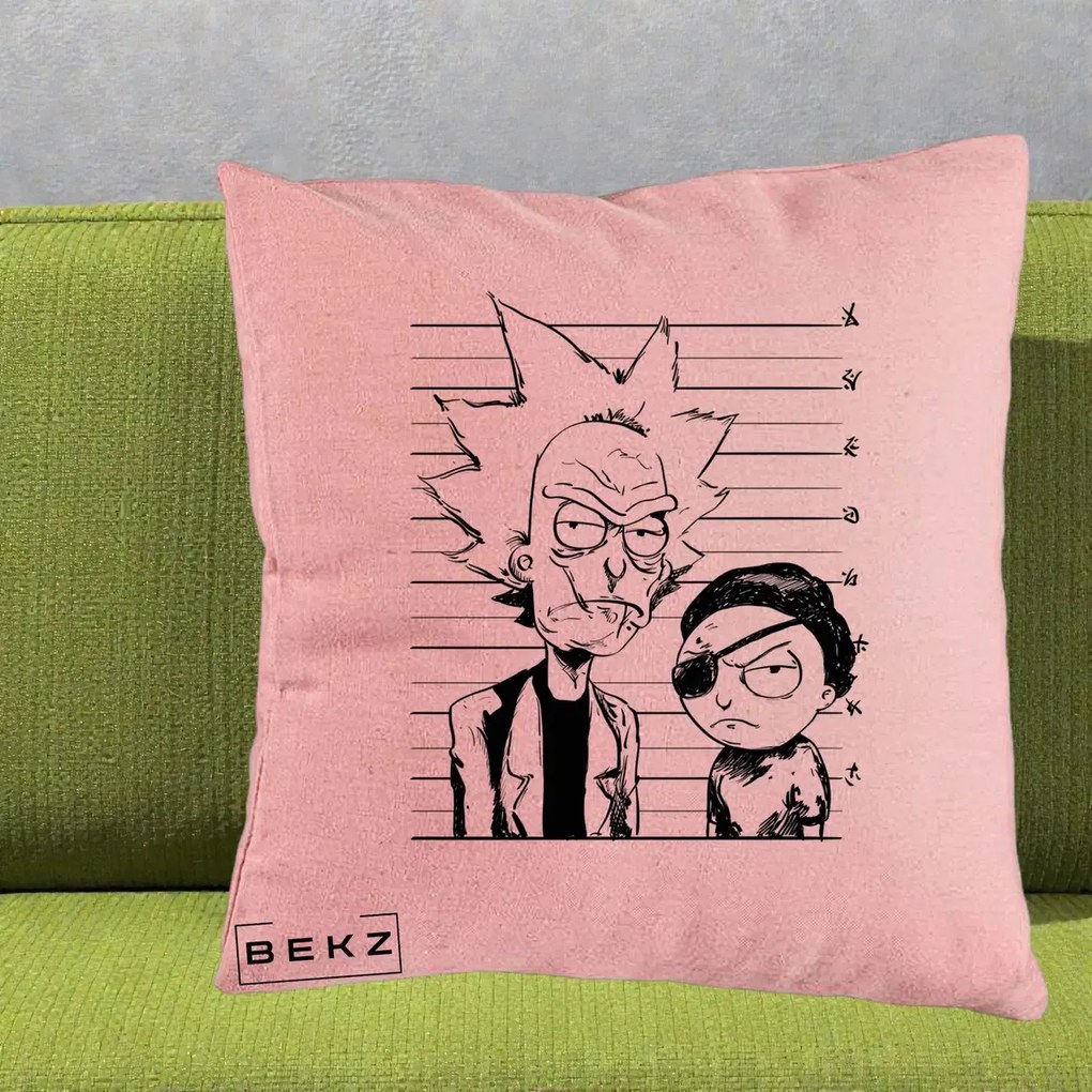 Perna Personalizata Rick si Morty Dosar, 40x40 cm, Roz, Husa Detasabila, Perna Inclusa, BEKZ®