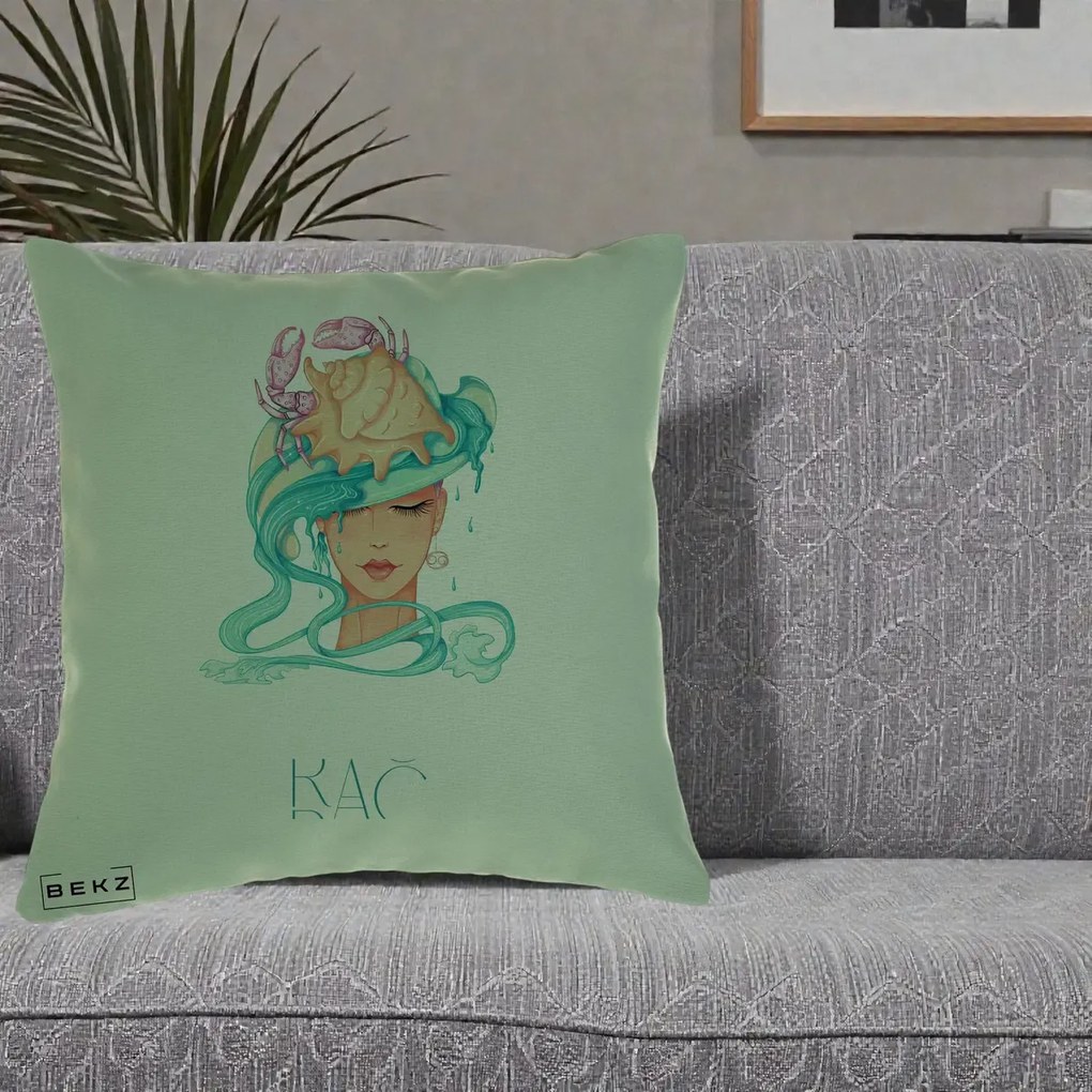 Perna Personalizata Zodie Rac, 40x40 cm, Verde, Husa Detasabila, Perna Inclusa, BEKZ®