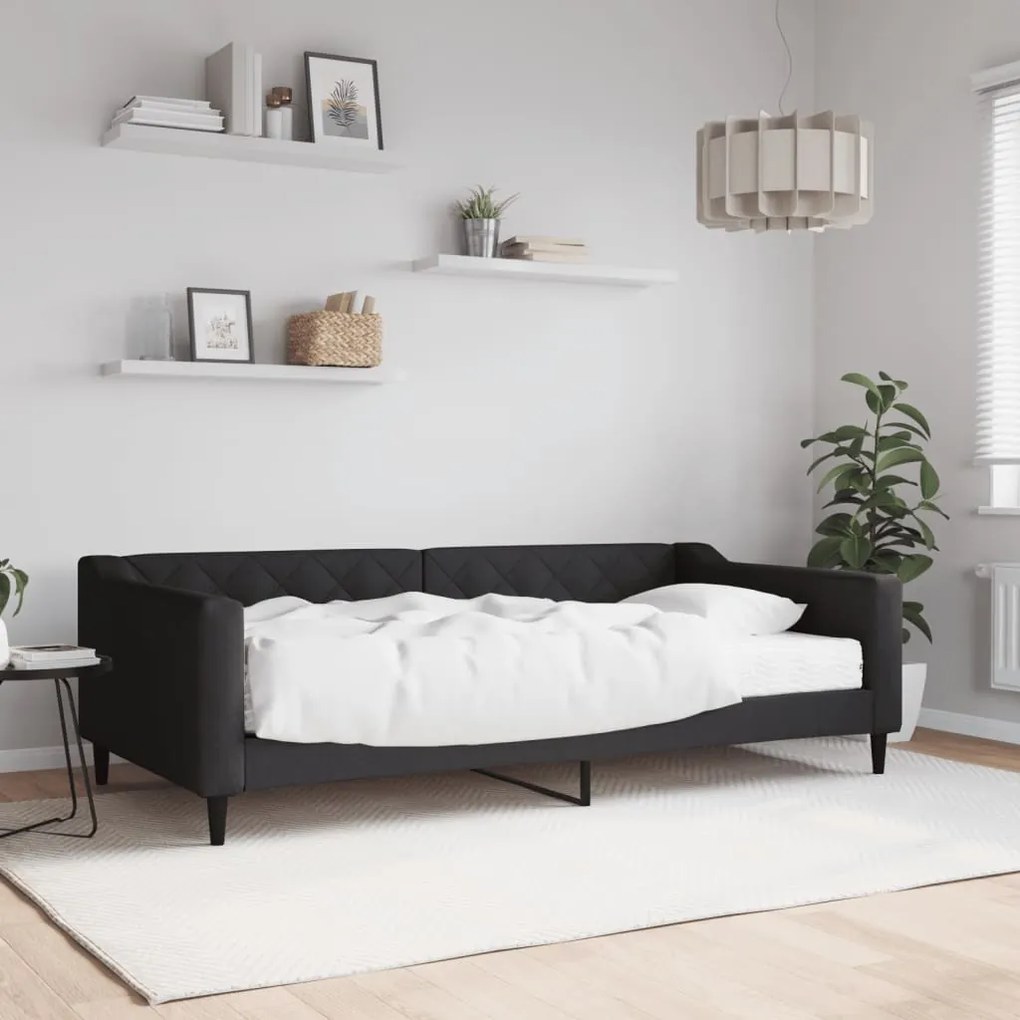 3197415 vidaXL Pat de zi cu saltea, negru, 100x200 cm, textil