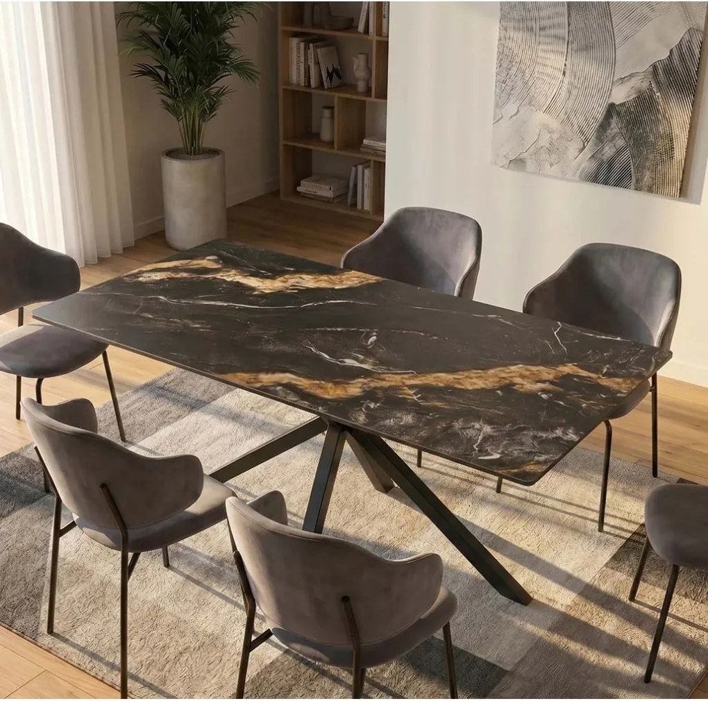 Masa dining cu blat ceramic GALAXIE Aurora Oro 160x90cm