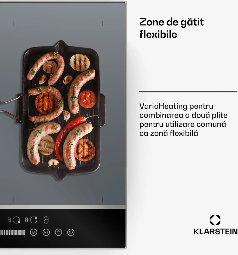 Klarstein DualTone Flex Plită cu inducție, Zonă Flex, Afișaj LED, Control prin glisoare, 7200 W