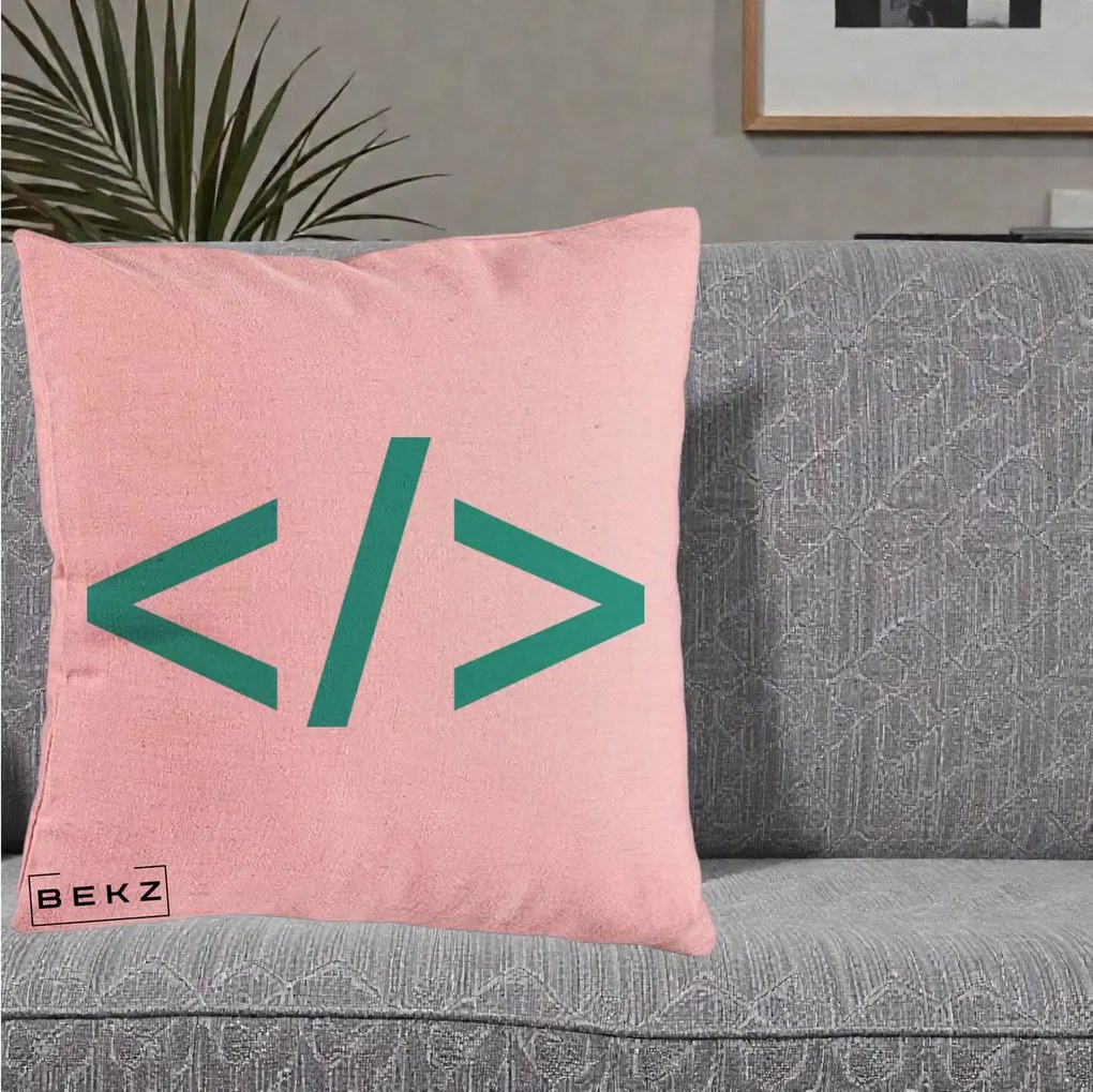 Perna Personalizata Cod HTML Turcoaz, 40x40 cm, Roz, Husa Detasabila, Perna Inclusa, BEKZ®