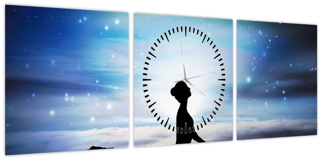 Tablou - Femaia meditând (cu ceas) (90x30 cm)