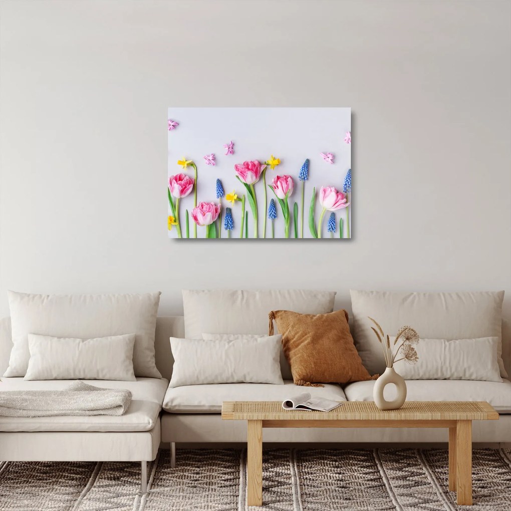 Tablou pe sticlă - Flori de primăvară (70x50 cm)