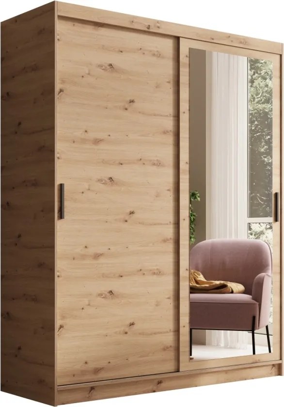 Dulap cu usi glisante si oglinda, 160x60x205 cm, Hailey 160, ADRK Furniture (Culoare: Artisan / Negru)